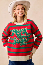 BIBI Christmas Theme Stripe Knit Top on Simply Obsessed