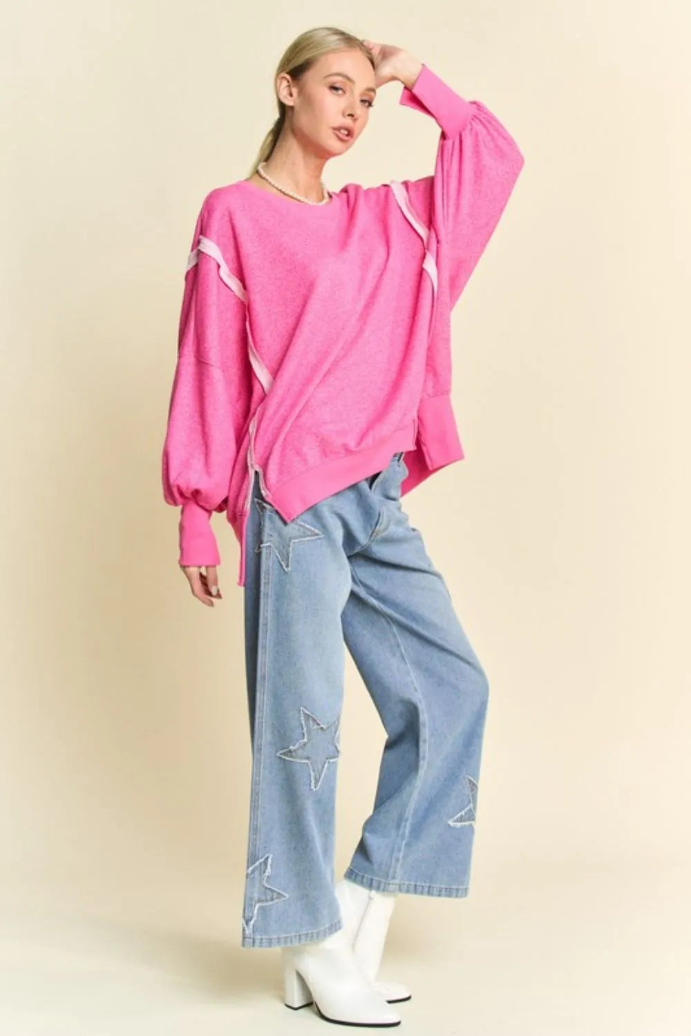 DAVI & DANI Side Slit High-Low Lantern Sleeve Knit Top **FALL DEBUT SALE** on Simply Obsessed