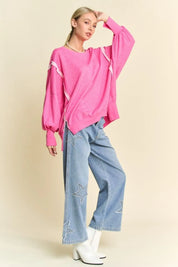 DAVI & DANI Side Slit High-Low Lantern Sleeve Knit Top **FALL DEBUT SALE** on Simply Obsessed