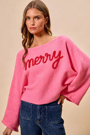SO ME Merry Tinsel Lettering Christmas Sweater Top on Simply Obsessed