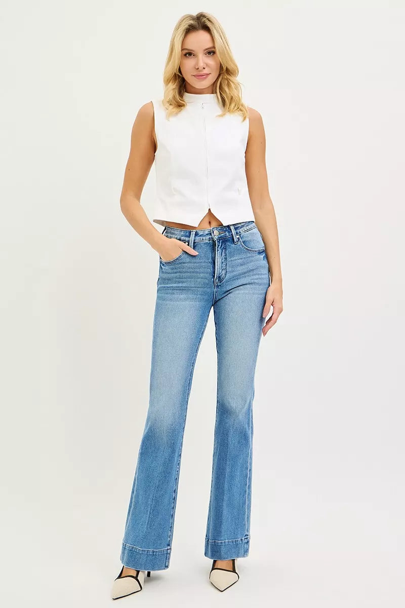 RISEN Tummy Control 4 Way Stretch Mid Rise Flare Jeans on Simply Obsessed