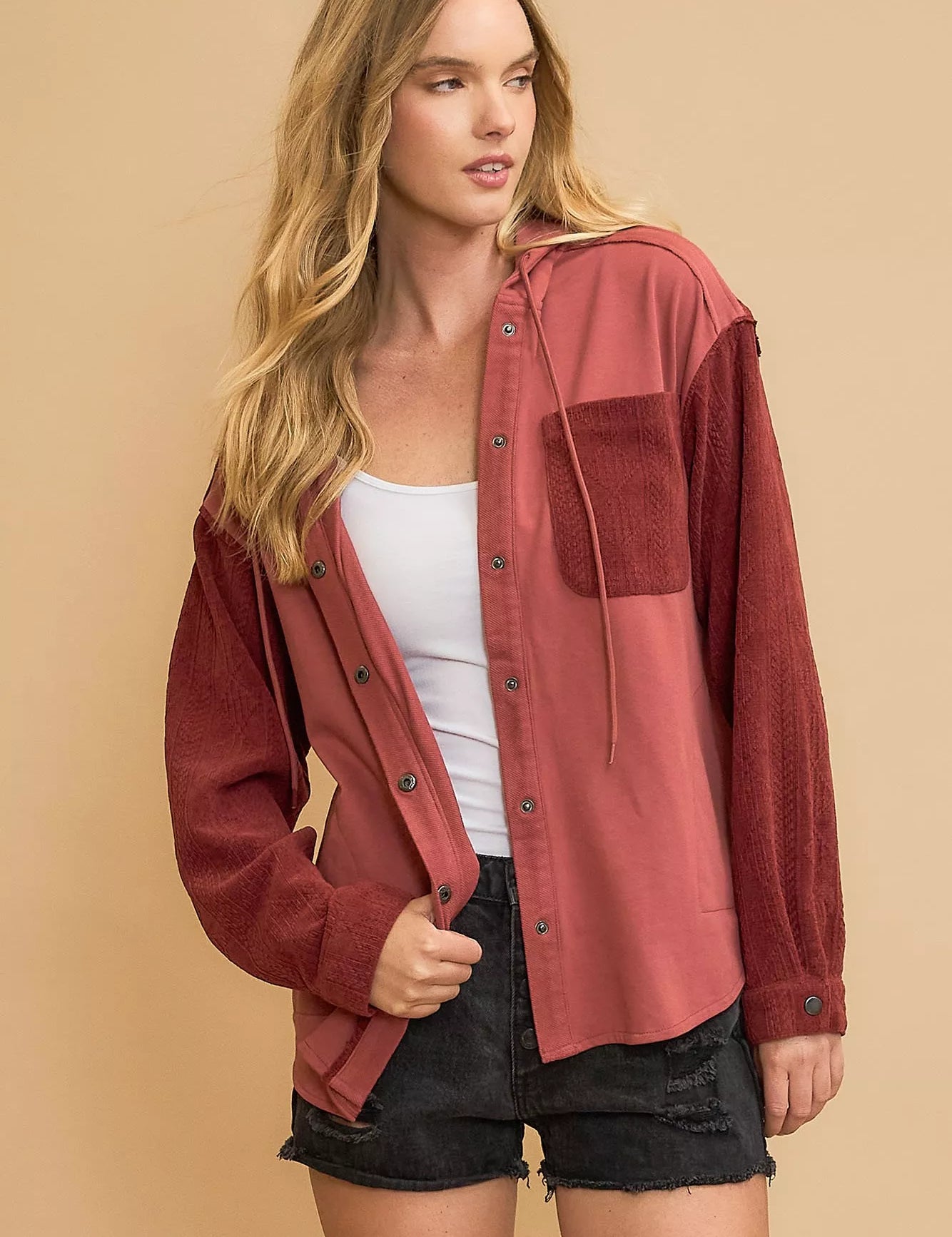 Umgee Washed French Terry Shacket on Simply Obsessed