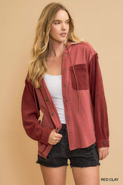 Umgee Washed French Terry Shacket on Simply Obsessed