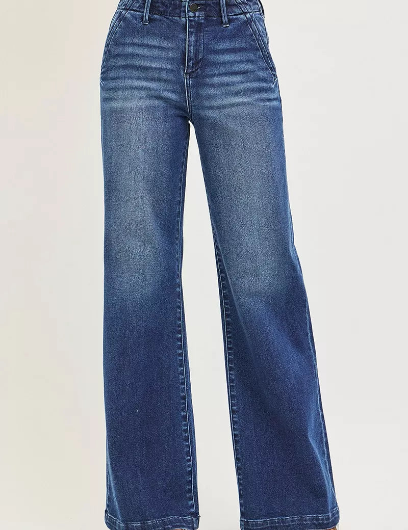 RISEN High Rise Wide Leg Slanted Pocket Jeans on Simply Obsessed