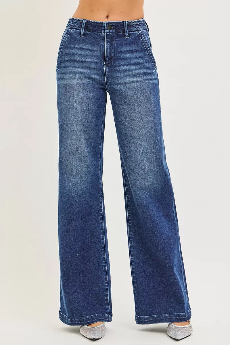RISEN High Rise Wide Leg Slanted Pocket Jeans on Simply Obsessed