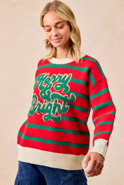 BIBI Christmas Theme Stripe Knit Top on Simply Obsessed
