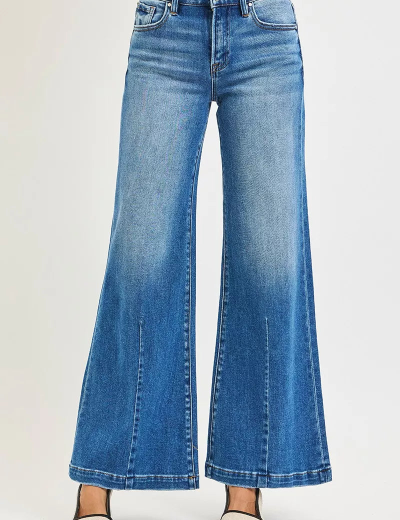 RISEN Full Size Mid Rise Wide Leg Jeans with Flared Look Plus Size on Simply Obsessed