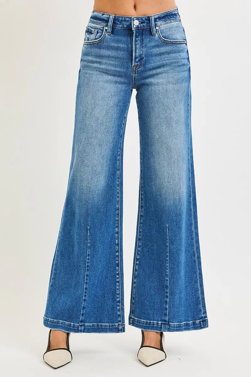RISEN Full Size Mid Rise Wide Leg Jeans with Flared Look Plus Size on Simply Obsessed