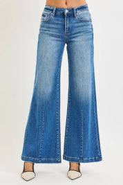 RISEN Full Size Mid Rise Wide Leg Jeans with Flared Look Plus Size on Simply Obsessed