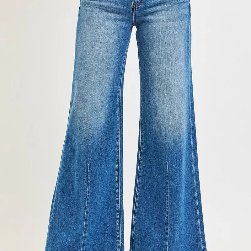 RISEN Full Size Mid Rise Wide Leg Jeans with Flared Look Plus Size on Simply Obsessed