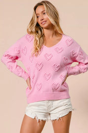 BiBi Valentines Heart Pompom V Neck Knit Top on Simply Obsessed