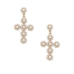 Pearl Cross Drop Earrings by Simply Obsessed on Simply Obsessed