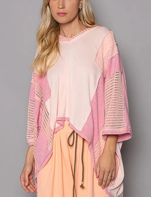 POL High-Low Contrast V-Neck Top on Simply Obsessed