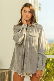 BiBi Button Up Corduroy Shacket on Simply Obsessed