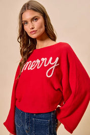 SO ME Merry Tinsel Lettering Christmas Sweater Top on Simply Obsessed