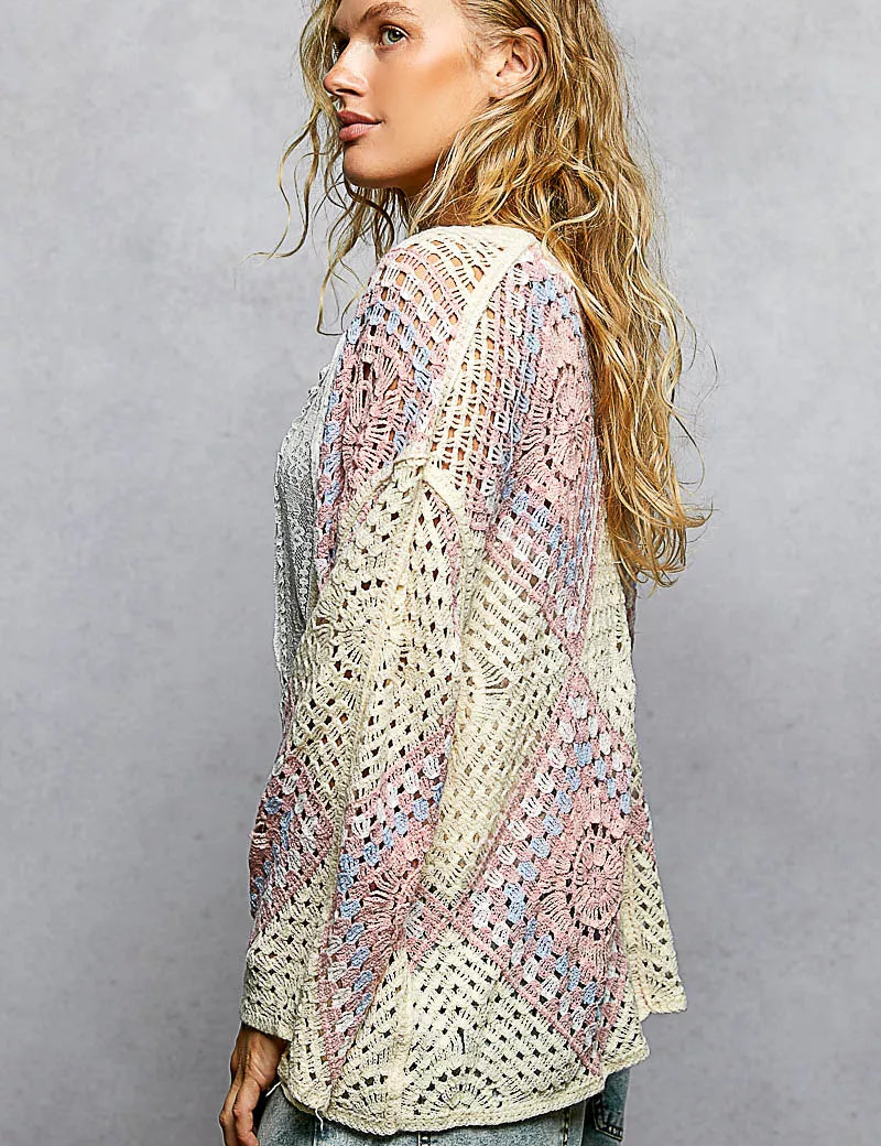 POL Open Front Crochet Cardigan with Granny Square Pattern on Simply Obsessed