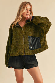 Aemi + Co Collared Neck Zip Up Sherpa Jacket on Simply Obsessed