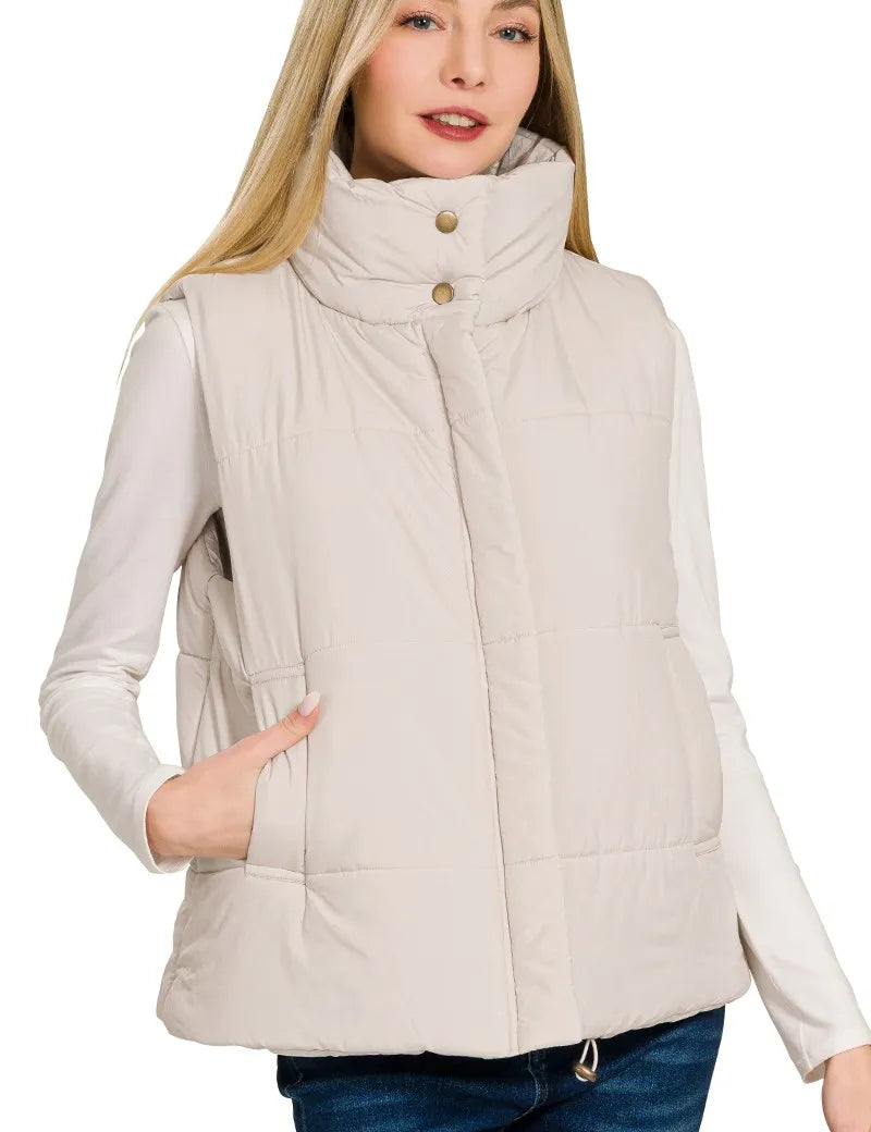 Zenana High Neck Zip-Up Vest Coat on Simply Obsessed