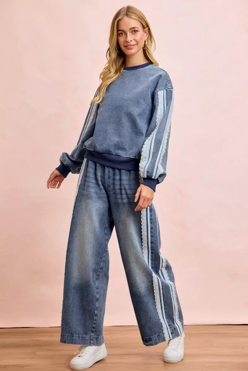 BIBI Washed Lace Contrast Sided Jeans on Simply Obsessed