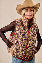 BIBI Leopard Print Piping Detail Quilted Vest on Simply Obsessed
