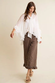 SO ME Sheer Ruffle Bell Sleeves Bow Tie Flowy Blouse Top on Simply Obsessed