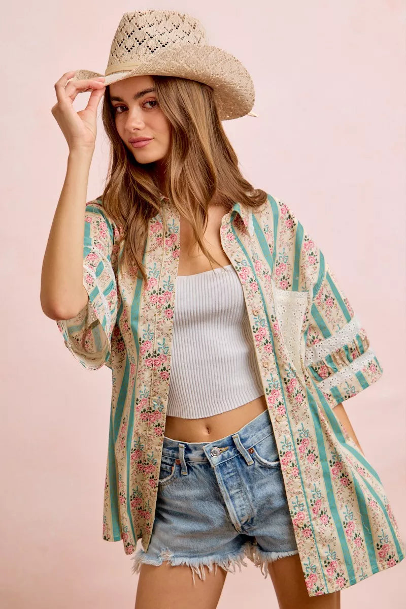BIBI Eyelet Lace And Floral Mix And Match Shirt Top on Simply Obsessed