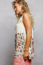 POL Lace Detail Floral V-Neck Tank on Simply Obsessed