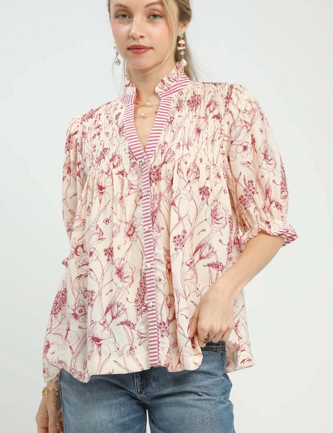 UMGEE Mixed Print Button Front Top **DEBUT SALE** on Simply Obsessed