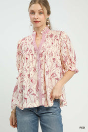 UMGEE Mixed Print Button Front Top **DEBUT SALE** on Simply Obsessed