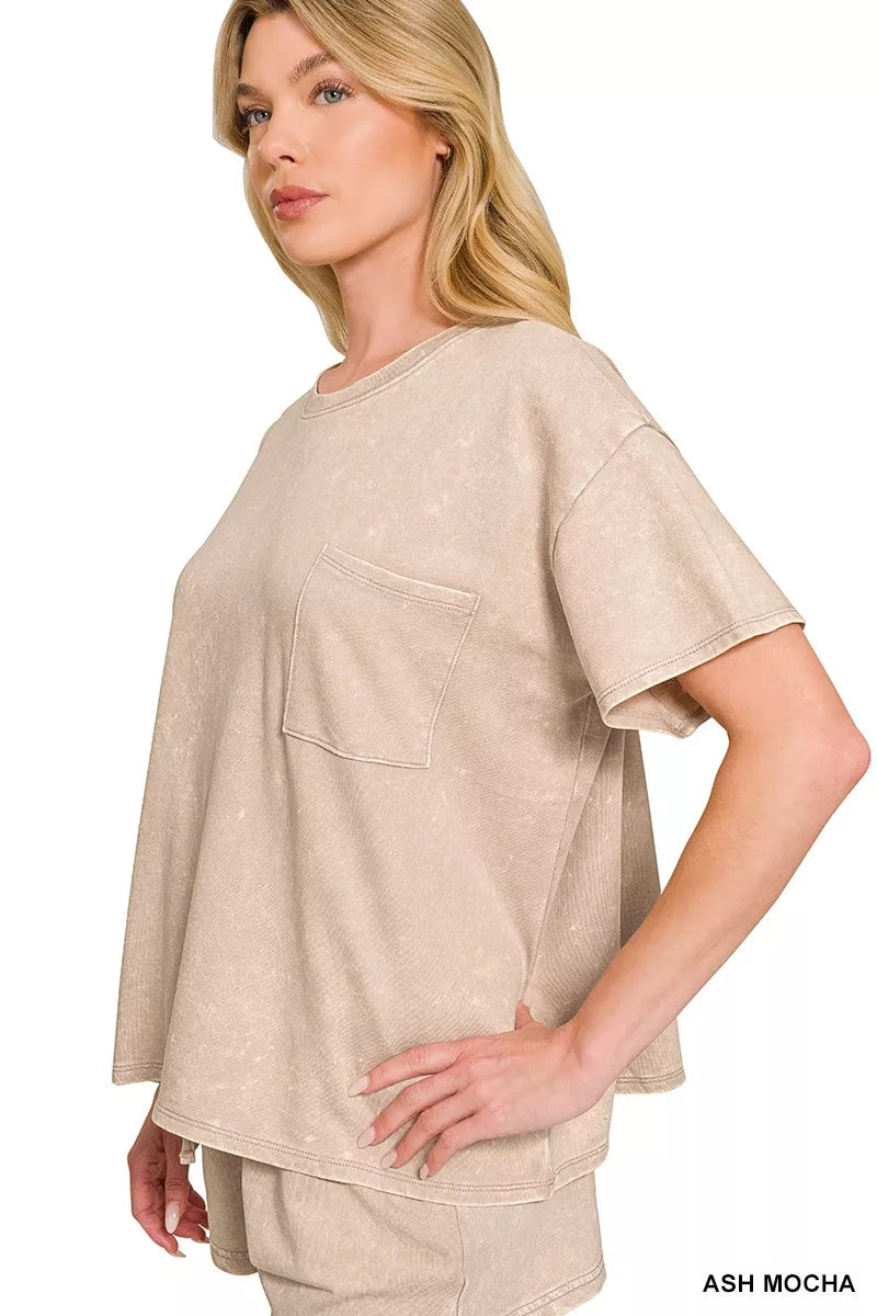 ZENANA French Terry Acid Washed Relaxed Top & Short Set on Simply Obsessed