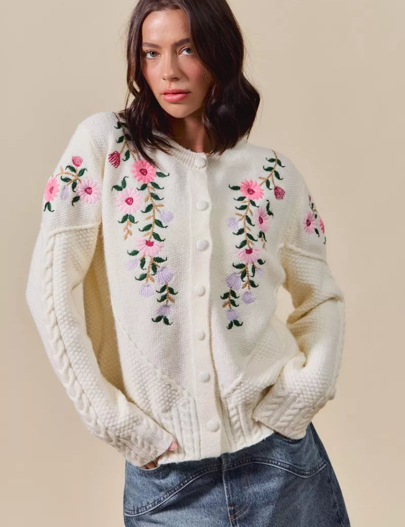 SO ME Floral Embroidered Coquette Sweater Cardigan on Simply Obsessed