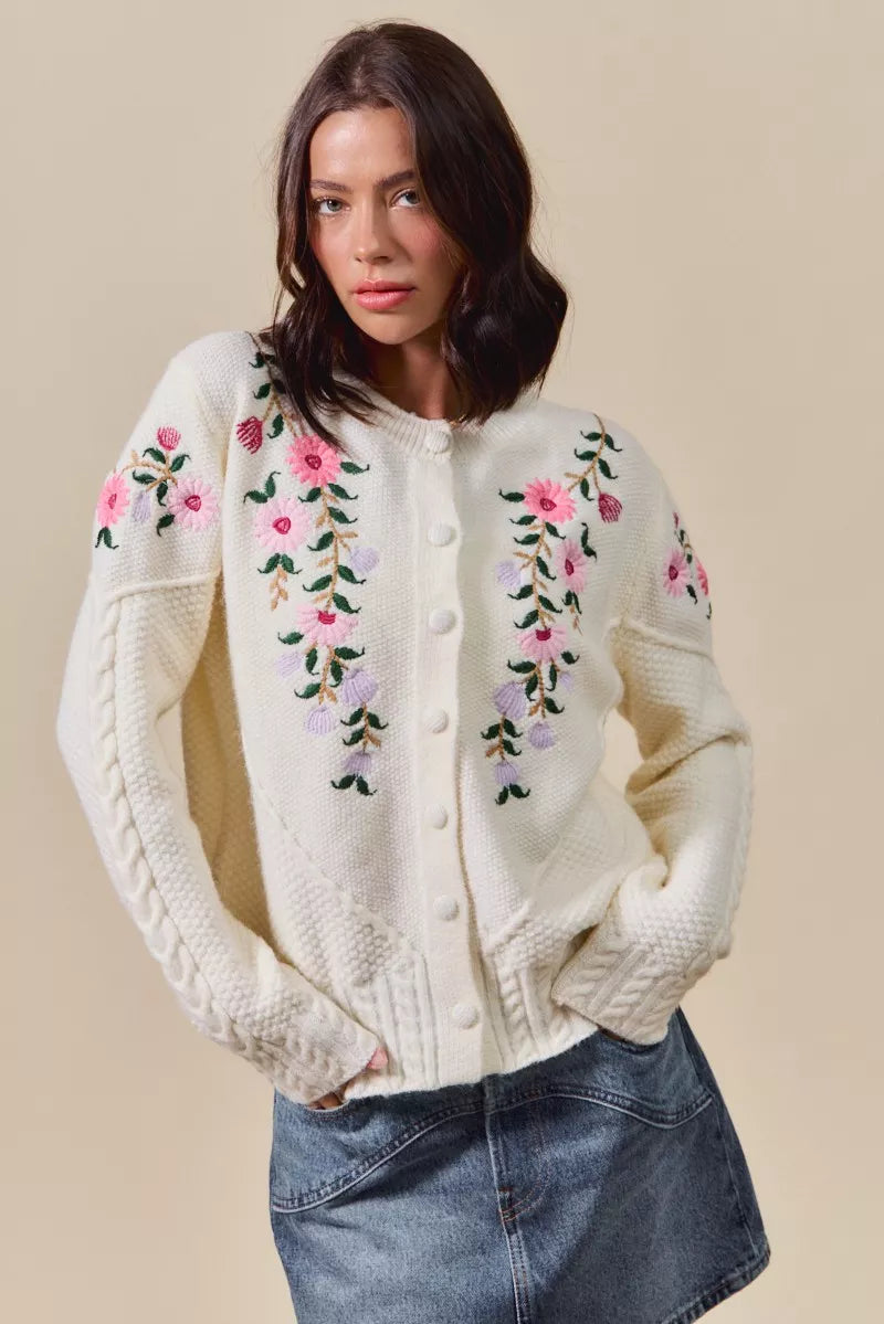SO ME Floral Embroidered Coquette Sweater Cardigan on Simply Obsessed