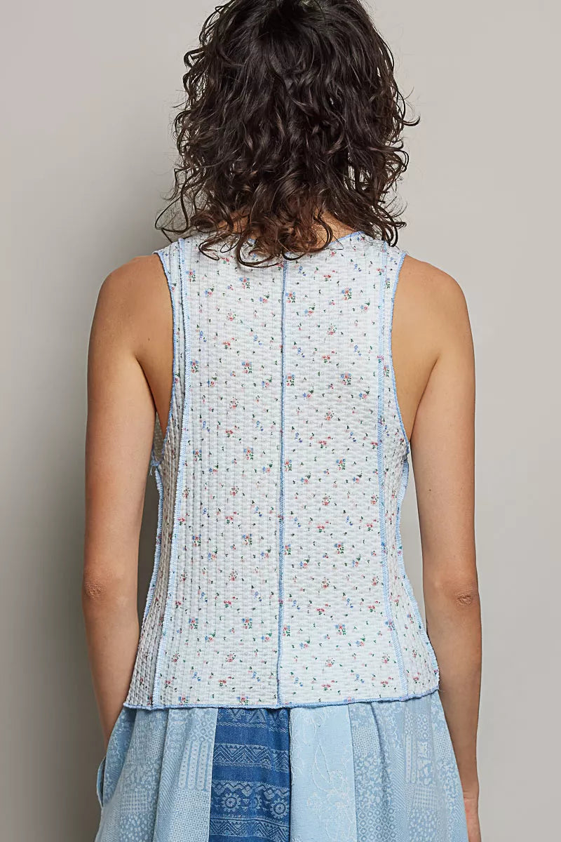 POL Seam detail Floral Round Neck Ribbed Tank on Simply Obsessed