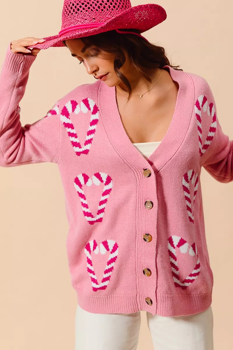 SO ME Christmas Candy Cane Button Front Sweater Cardigan on Simply Obsessed