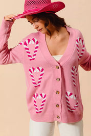 SO ME Christmas Candy Cane Button Front Sweater Cardigan on Simply Obsessed