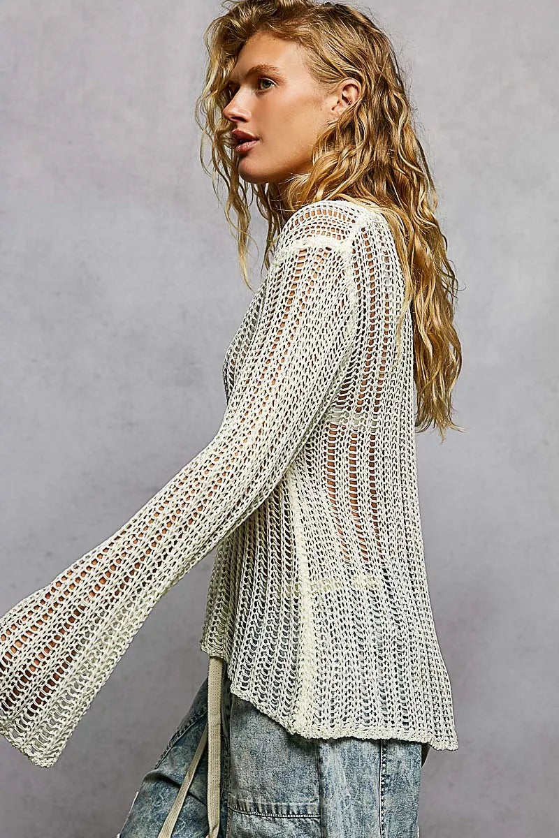 POL Openwork Round Neck Knit Cover Up on Simply Obsessed