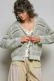 POL Open-Knit Floral Button Cardigan on Simply Obsessed