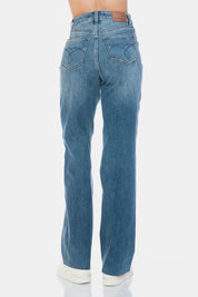 JUDY BLUE Full Size Tummy Control Cut Raw Hem Straight Jeans on Simply Obsessed