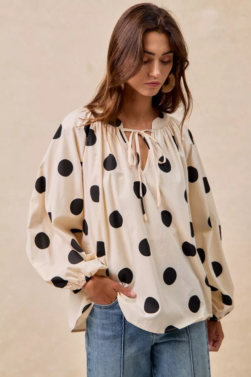 BIBI Polka Dot Exaggerated Balloon Sleeves Blouse on Simply Obsessed