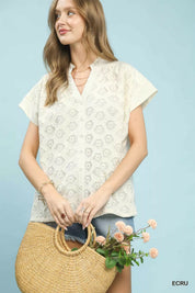 UMGEE Lace Button-Front Top on Simply Obsessed