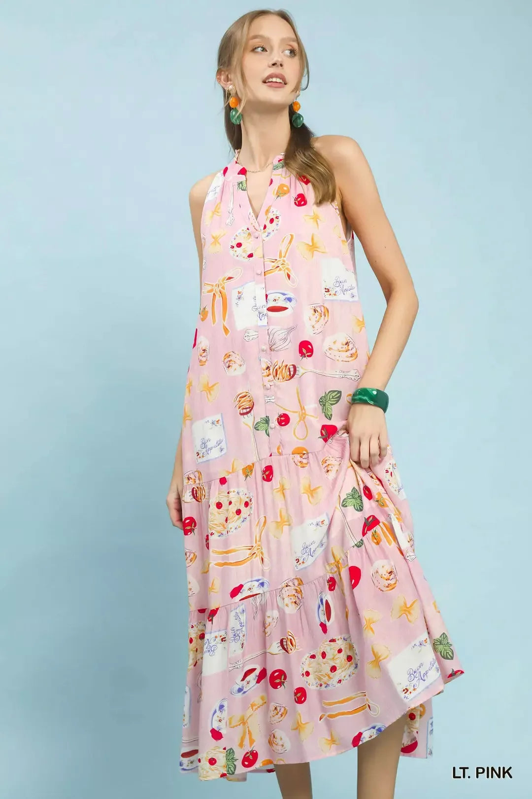 UMGEE Abstract Print Tiered Halter Midi Dress on Simply Obsessed