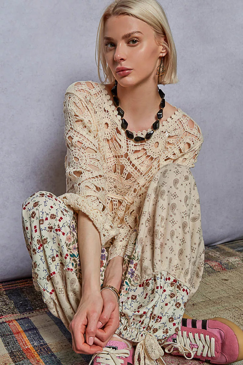 POL Round Neck Weave Knit Pattern Cropped Cover Up on Simply Obsessed