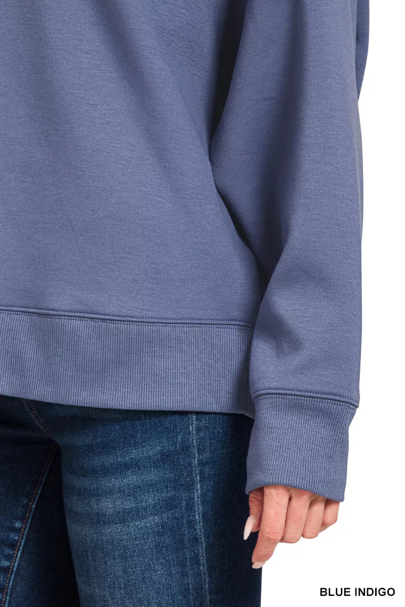 ZENANA Scuba Collared Pullover & Center Seam Pants Set on Simply Obsessed