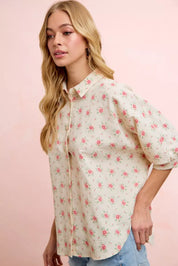 BiBi Flower Printed Short Dolman Blouse Top on Simply Obsessed