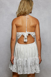 POL Halter Lace Patch Ruffle Mini Dress with Adjustable Tie on Back **SALE** on Simply Obsessed