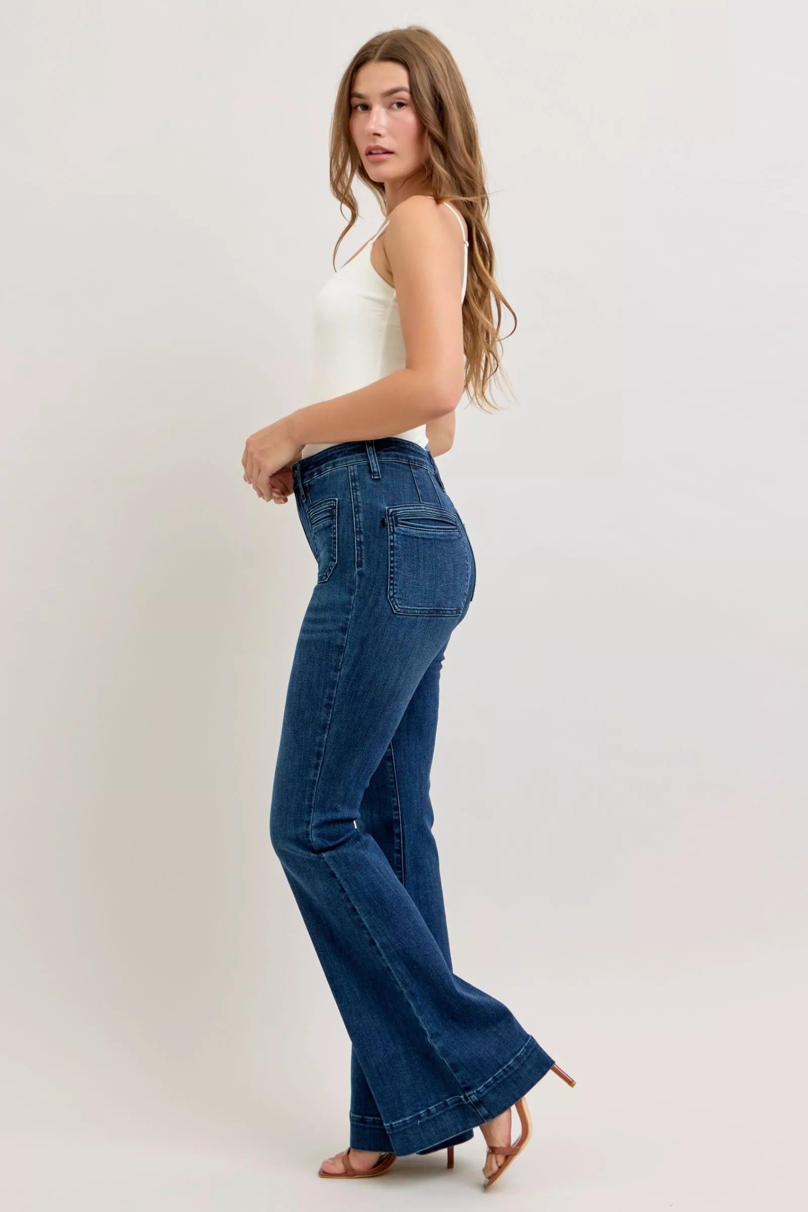 Judy Blue High-Waisted Flare Jeans with Front Pockets on Simply Obsessed