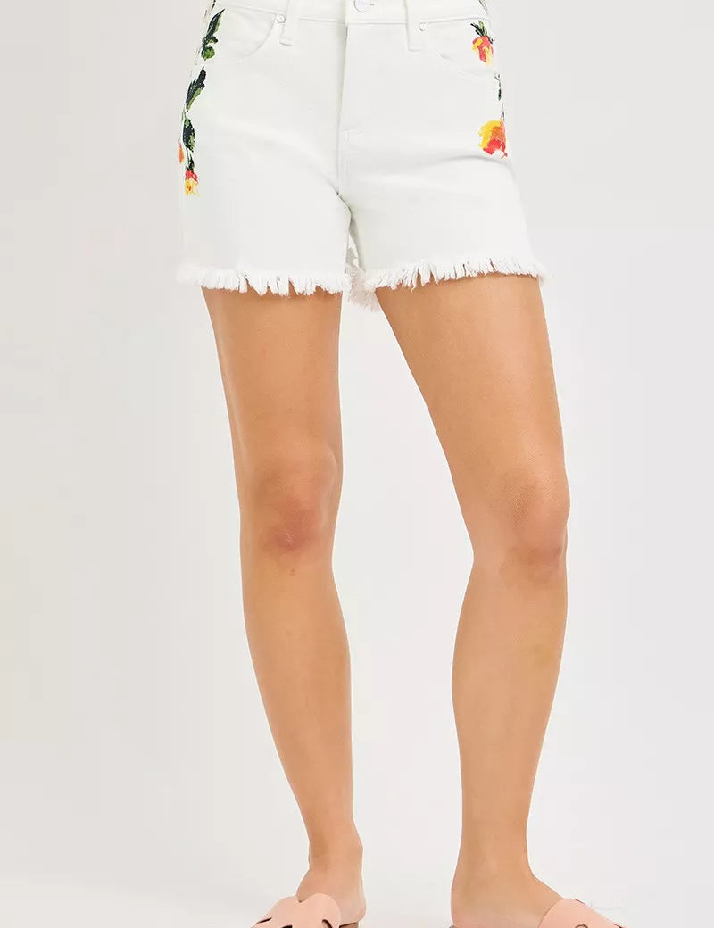 RISEN Tummy Control High Rise Flower Printed Shorts on Simply Obsessed
