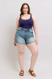 JUDY BLUE Full Size High Waist Star Seam Detail Denim Shorts Plus Size on Simply Obsessed