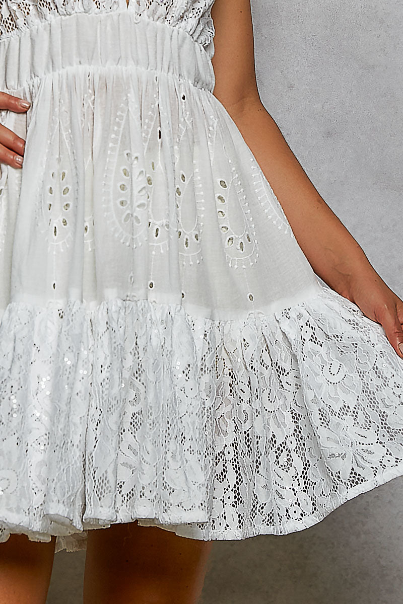 POL Halter Lace Patch Ruffle Mini Dress with Adjustable Tie on Back **SALE** on Simply Obsessed