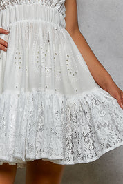 POL Halter Lace Patch Ruffle Mini Dress with Adjustable Tie on Back **SALE** on Simply Obsessed